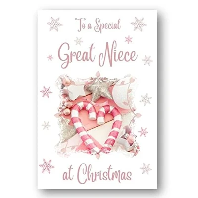 Image of Second Ave Great Niece Christmas Pink Heart Xmas Holiday Festive Greetings Card
