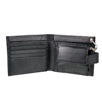 Image of AR BRAND EST. 2021 Mens RFID Blocking Genuine Leather Wallet with Safety Chain in Black or Brown (Black)