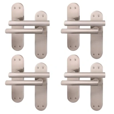 Image of EAI Satin Door Handles 4 Pairs of Nickel Internal Latch T Bar on Backplate Oliena Range