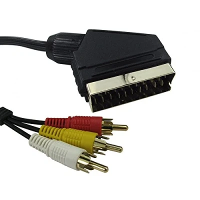 Image of Ex Pro SCART Male to 3 x RCA Triple Composite Phono AV Audio Video Cable Lead, Black 1.5m