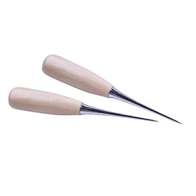 Image of ZLKSKER (Pack of 2) Wooden Handle Leather Drillable Stitching Sewing Awl, Punch Hole Gadget Tool