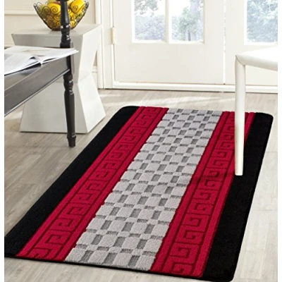 Image of Online Bedding Store Non Slip,Machine Washable Beautiful Multi colours Rugs (Small Large) (60cm x 110cm, Black_Red_Grey)