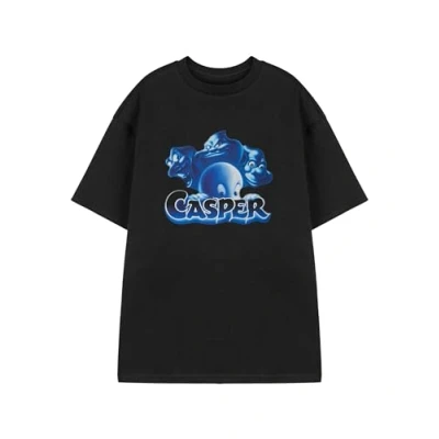 Image of Casper Unisex Black Short Sleeved T Shirt Friendly Ghost Graphic Tee Classic Cartoon Character Top for Men and Women Retro &amp; Friends Apparel Gift