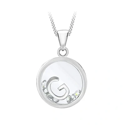 Image of Tuscany Silver Women&#039;s Sterling Floating Cubic Zirconia G Round Pendant on Curb Chain of Length 46 cm/18 Inch