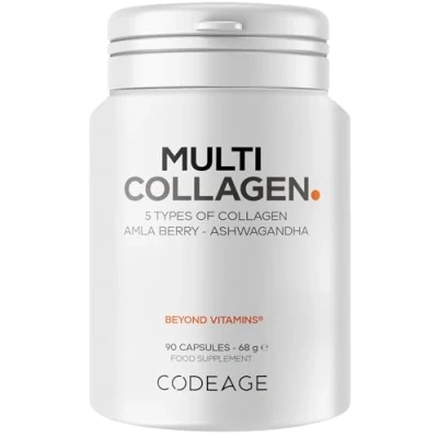 Image of Codeage Multi Collagen Peptides Capsules, Types I, II, III, V &amp; X, Grass Fed Hydrolyzed Bovine Supplement with Ashwagandha Amla Berry, for Skin, Hair, Nails, Joints 90 Capsules