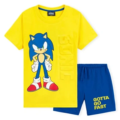 Image of SONIC THE HEDGEHOG Boys Pyjamas for Kids Summer Nightwear PJs Short Soft Breathable 4 12 Years Lounge Wear Gamer Gifts (Yellow/Blue, 9 10 Years)