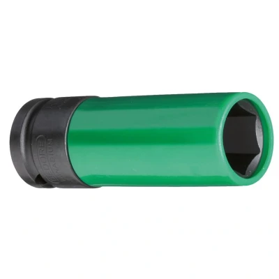 Image of GEDORE Impact wrench socket with protective sleeve, Socket, 1/2&quot; 12.5 mm drive, Hex, AF 19 mm, Traffic green, carmotive, K19 LS