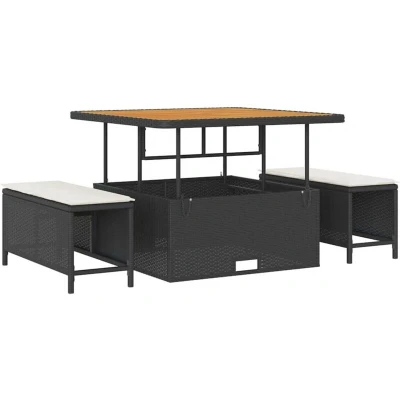 Image of vidaXL 3 Piece Garden Dining Set with Cushions Black Poly Rattan Acacia