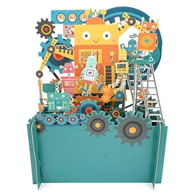 Image of Children&#039;s Robots Working 3D Pop Up Birthday Greeting Card by Alljoy Cards KID023