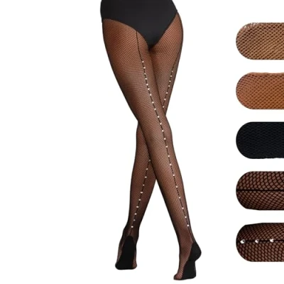 Image of Silky Dance Professional Back Seam Fishnet Tights Latin with Diamante Medium Black