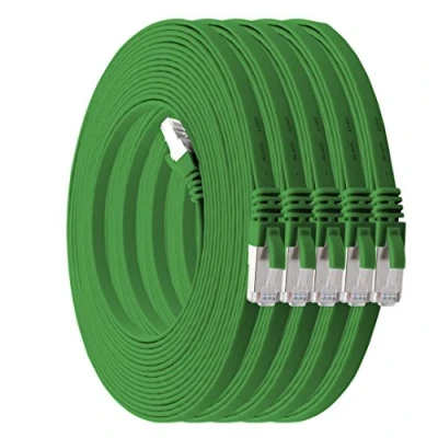 Image of 1aTTack.de 0.5m green 5 pieces CAT.7 Ethernet Gigabit LAN Cable (HIGH SPEED FLAT Networkcable) 600 MHz, 10000 Mbit/s, Slim, patchkabel