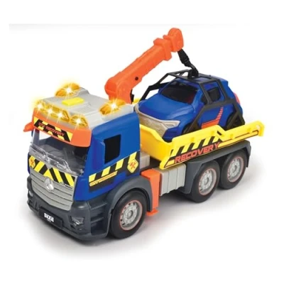 Image of Dickie Toys 203745016 Lkw Action Recovery Truck Including, Moving Crane, Sound and Warning Light, Tow Car for Children from 3 Years, Blue/Yellow