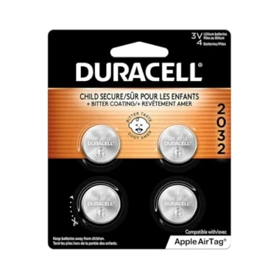 Image of Duracell 2032 Battery, CR2032 3v Lithium Coin 4 Count (pack of 1). Bitter Coating Helps Discourage Swallowing, Child secure Packaging. Ideal for Key Fobs, Remotes and More. Batteries