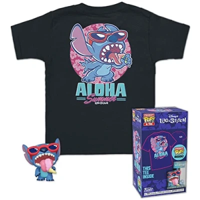 Image of Funko Pocket POP! &amp; Tee: Disney Summer Stich Stitch Extra for Children and Kids Large (XL) T Shirt Clothes With Collectable Vinyl Minifigure Gift Idea Boys Girls
