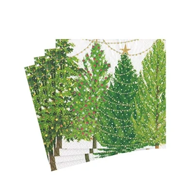 Image of Caspari Christmas Trees with Lights Paper Cocktail Napkins 20 Per Package