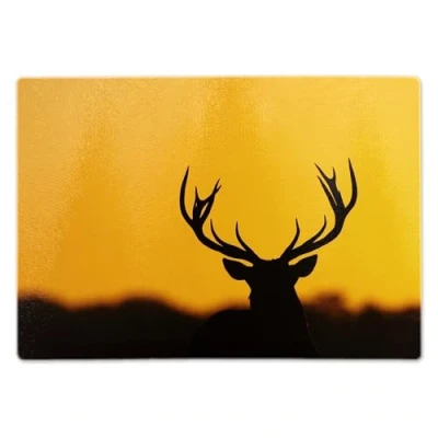 Image of ShopQuality4U Premium Medium 20x28cm Glass Cutting Board Cheese Stag Reindeer Silhouette Design Kitchen Worktop Saver Protector…