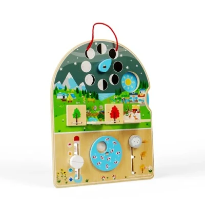 Image of Bigjigs Toys Wooden Weather Board Visual &amp; Interactive Chart, Teaching Learning Aids, Made From Sustainable Wood, Educational Toy For 2 Year Old +