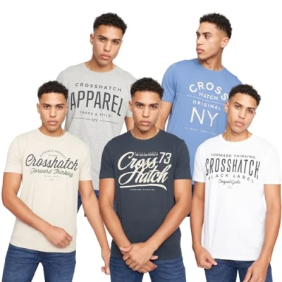 Image of Crosshatch (5PACK Classic Comfort, Endless Style Men&#039;s Everyday Essentials Crew Neck T Shirt, Designer Mens Tshirt Your Perfect Set of Short Sleeve Tees(XL/5 Pack CHISLEMOORE)