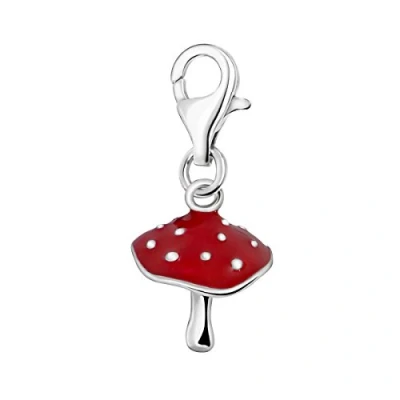 Image of Quiges 925 Sterling Silver Red Enamel 3D Mushroom Lobster Clasp Charm Clip on Pendant
