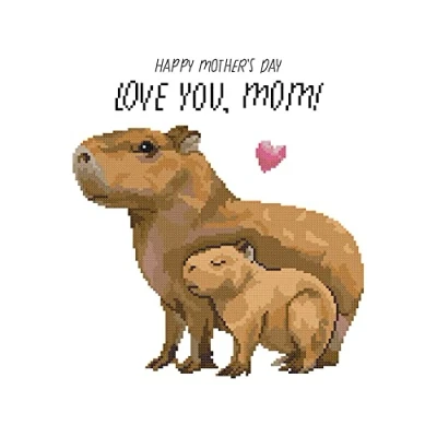 Image of Awesocrafts Cross Stitch Stamped Kits Capybara Mother and Child Easy Patterns Stitching Embroidery Needlework Kit Supplies