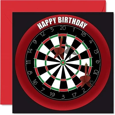 Image of Fun 46th Birthday Cards for Men Woman Dart Board Happy Card Dad Mum Brother Sister Grandad Nanny Grandma Uncle Auntie, 145mm x Sports Darts Bday Greeting