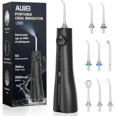 Image of Water Flosser Pick for Teeth &amp; Braces, 300ML Cordless Power Dental Flossers with 8 Jet Tips, Oral Irrigator 5 Use Modes, IPX7 Waterproof, Portable Home Travel