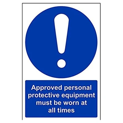 Image of V Safety Approved Personal Protective Equipment Must Be Worn At All Times PPE Sign 200mm x 300mm Self Adhesive Vinyl