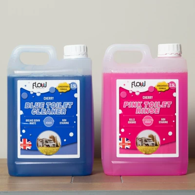 Image of 2.5L Cherry Pink &amp; Blue Toilet Cleaning Rinse Concentrate Fluid Set