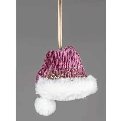 Image of Pink Burgundy Mini Santa Hat 13x12cm Christmas Tree Hanging Decorations Festive Decorative Ornaments Fairy Tale Themed Xmas Pendant