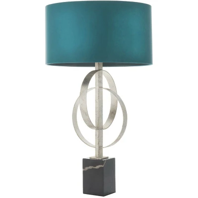 Image of Trento Table Lamp Antique Silver Leaf &amp; Teal Satin Fabric