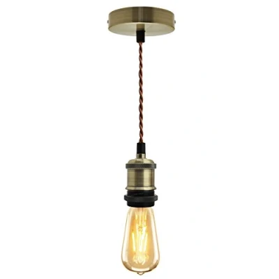 Image of Industrial Vintage Brass Pendant Ceiling Light Lamp Holder Antique Retro E27 Fitting M0010 AB