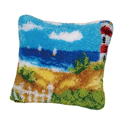 Image of Sharplace latch and hook Cushion Cover Kit DIY Needlework Crocheting Embroidery Seaside Kits Rug Making Crafts for Kids Adults