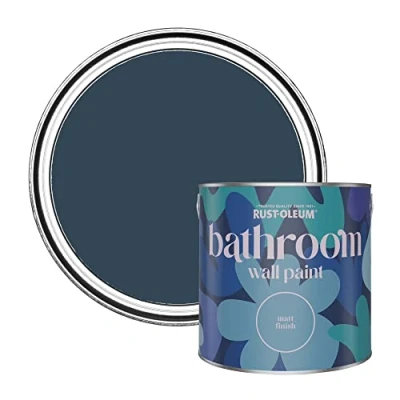 Image of Rust Oleum Dark Blue Water Resistant Bathroom Wall &amp; Ceiling Paint Evening 2.5L