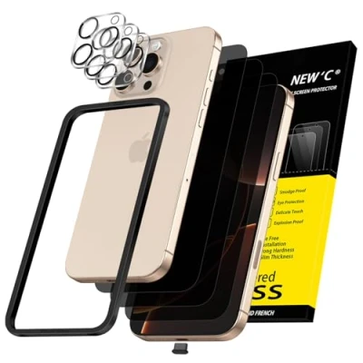 Image of NEW&#039;C 3x Privacy for iPhone 16 Pro Screen Protector (6.3 inches)+ Camera Lens Protector, Sensor Protection, Case Friendly Tempered Glass Film + Dust Plug Easy installation tool included
