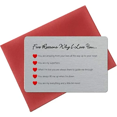 Image of Five Reasons Why I Love You Metal Sentimental Keepsake Wallet Card Valentines Day Gift (with Red Envelope)