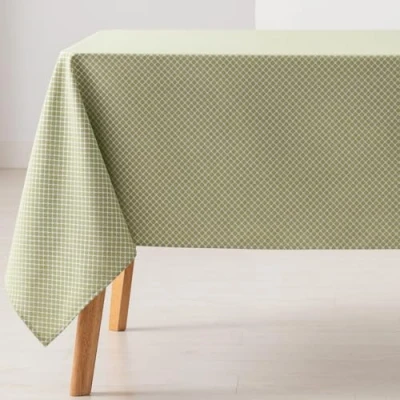 Image of GAMUSI Stain Resistant Tablecloth Rectangular Small Diamond Smooth Jacquard Waterproof 140 x 100 cm, Touch Fabric, Green