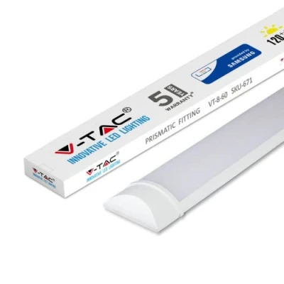 Image of V TAC 60W 6ft LED Batten Fittings Integrated Tube Lamp 6400K White 1800x74x24mm Wall and Ceiling Lighting 30000h Long Lifespan 7200 lumens