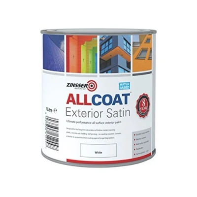 Image of Zinsser Allcoat Exterior Water Based Paint Satin White 1 Litre