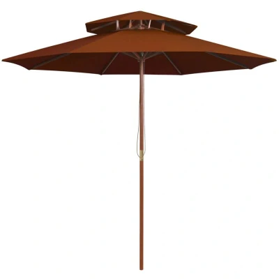 Image of vidaXL Double Decker Parasol with Wooden Pole Terracotta 270 cm