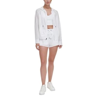 Image of DKNY Women&#039;s Chintz Honeycomb Mesh Sweatshirt Hooded, White, XS