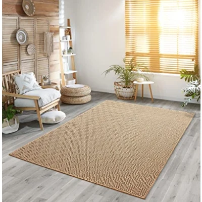 Image of the carpet Kansas robust indoor and outdoor in natural jute look, weatherproof, suitable for patio garden, rhombus, approx. 200 x 290 cm