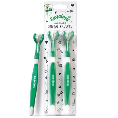 Image of BUGALUGS Dog Toothbrush &amp; Cat Triple Headed Plaque Remover, Our Dental Teeth Cleaning Products Makes Easier with Toothpaste