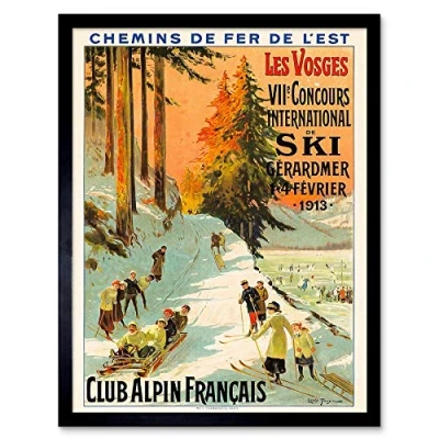 Image of Wee Blue Coo Advert Ski Contest Vosges France Alpine Club Winter Sport Art Print Framed Poster Wall Decor 12X16 Inch
