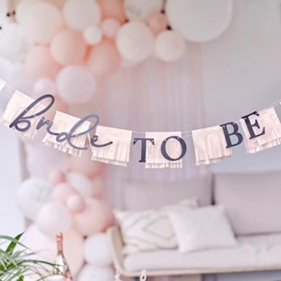 Image of Ginger Ray Bride to Be Hen Party Fringed Bunting Decoration with Tassel Garland 1.5m, Pink, White