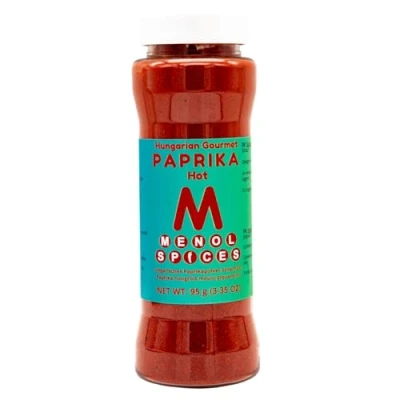 Image of Menol Spices Hot Hungarian Gourmet Paprika 95g in sprinkler bottle quality