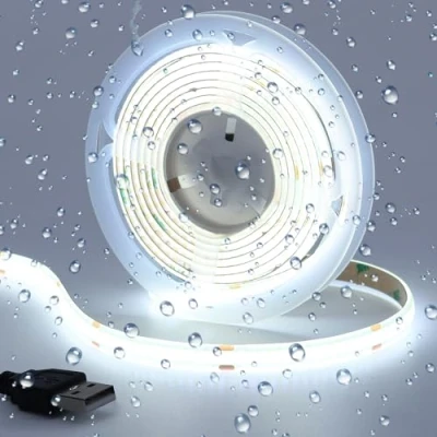 Image of GOMING DC 5V USB COB LED Strip Light Cool White 6000K IP65 Waterproof CRI 93+ Powered 6.6ft/2M 320LEDs/M Flexible Tape Lights for TV Backlight Cabinet Home DIY Lighting