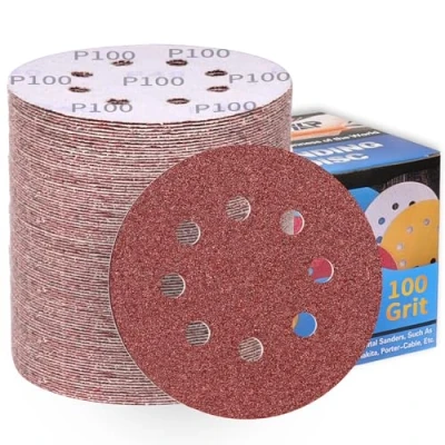 Image of 100Pcs 125mm Sanding Discs 100 Grit 8 Holes Hook and Loop Pads for Random Orbital Sander Sandpaper Sheet ALPXUXP