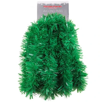 Image of Christmas Concepts® 4m Metre Chunky/Fine Tinsel Decoration (MATT GREEN)