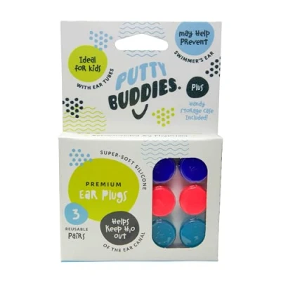 Image of Putty Buddies Silicone Earplugs 3 Pairs Moldable Purple Pink Teal