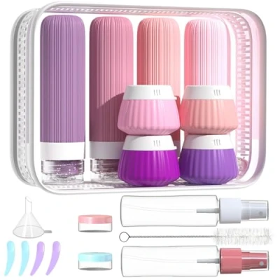 Image of NuvaConx 18pack Travel Bottles for Toiletries,TSA Approved Silicone Containers jar Toiletries,Leak Proof Refillable Liqus Shampoo And Conditioner Essentials toiletry (Purple)